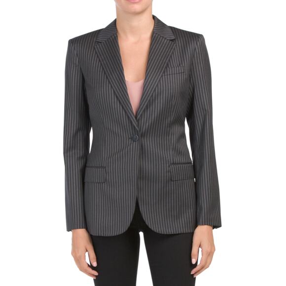 THEORY Staple Blazer Pale Stripe Virgin Wool Gray Sz 10 {3X38}